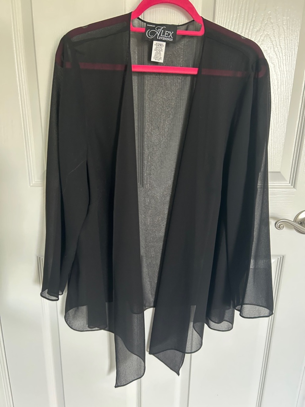 Alex Evenings Black Sheer Draped Open-Front Jacket